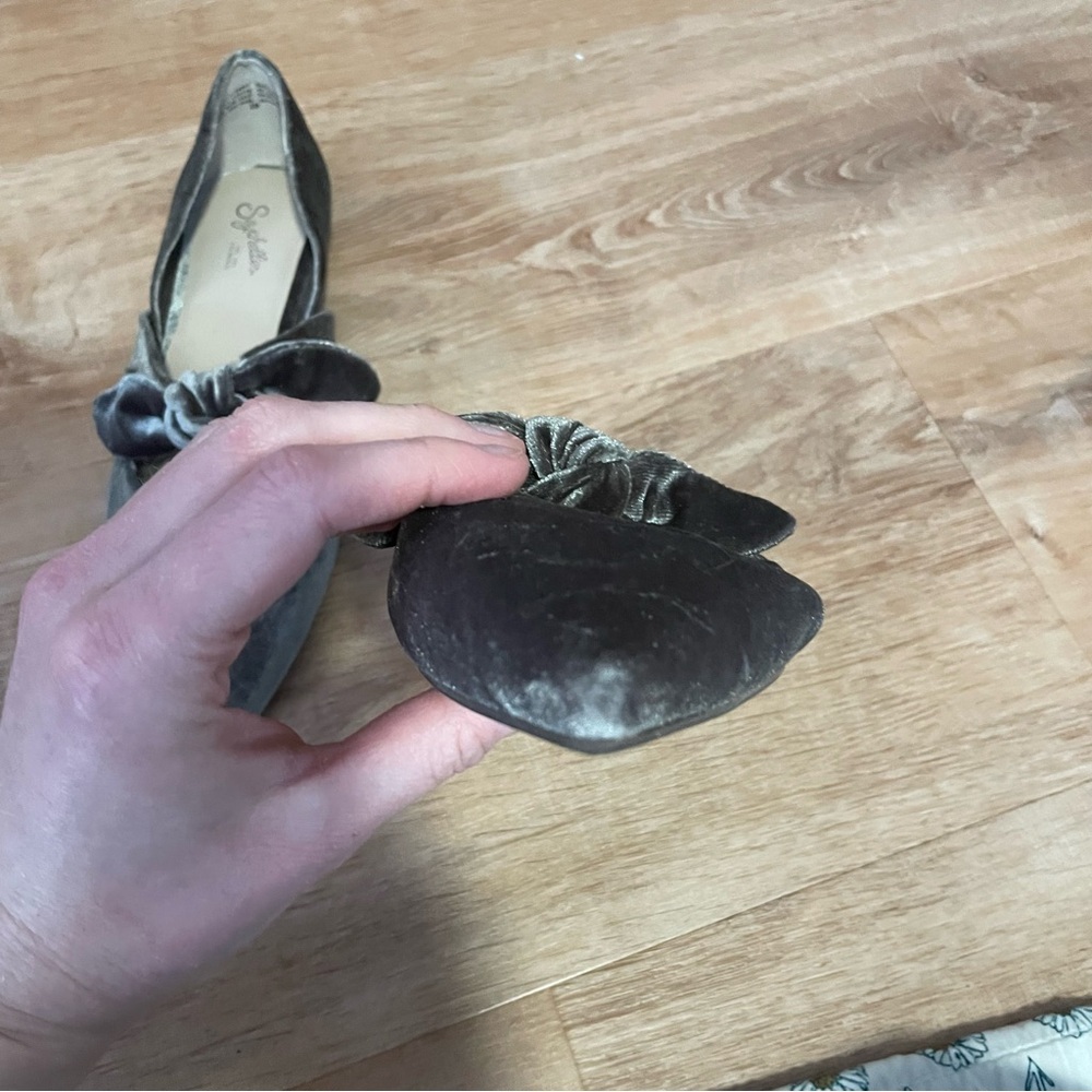 Seychelles Clara Velvet Bow Knot Pointed Toe Ballet Flats Olive Green US 10 - Picture 8 of 10